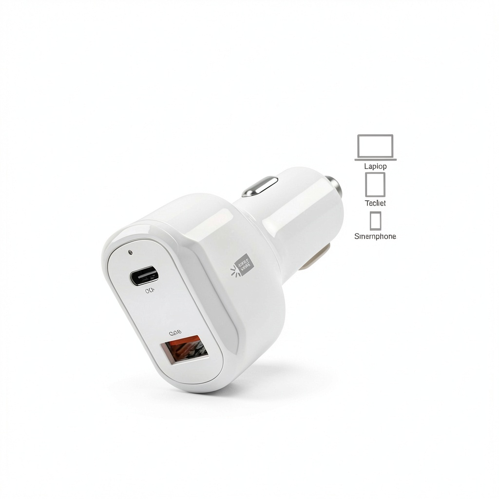 CL-PD-V6-105-WT car charger plugged into a car dashboard