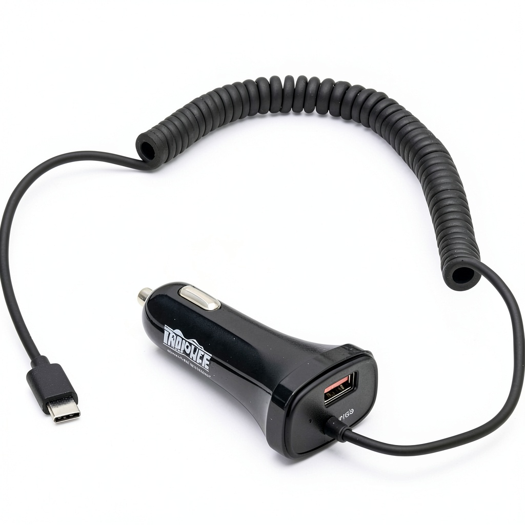 Eaton Tripp Lite USB Car Charger plugged into a car dashboard