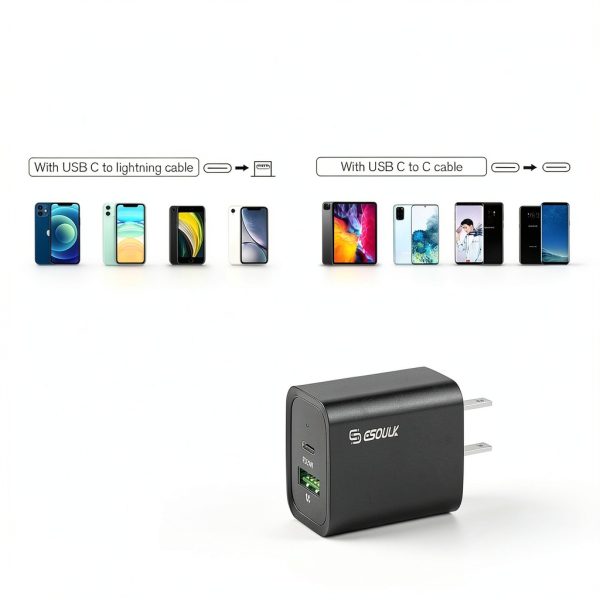 Esoulk 20W PD QC Fast Wall Charger Dual Port Compact-4