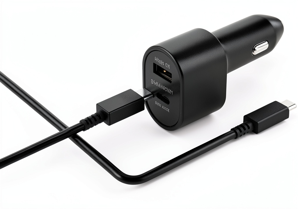 Samsung 45W Dual Car Charger plugged into a car dashboard