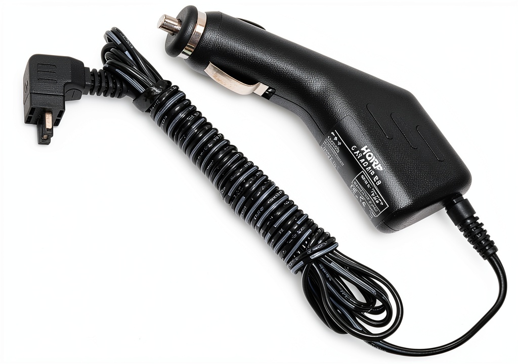 HQRP Car Charger connected to a JVC camcorder in a vehicle