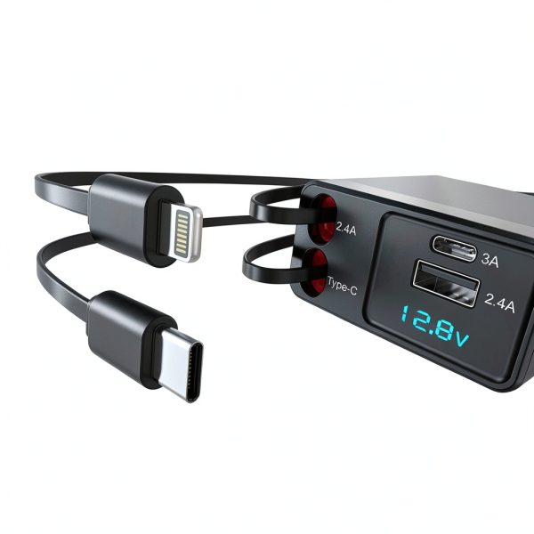 NEXPOW Car Charger Retractable Cables Voltage Display-1