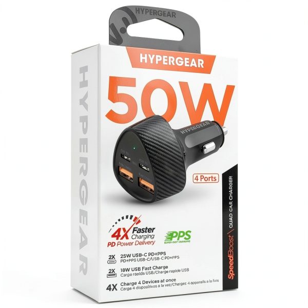 HyperGear 50W Quad Car Charger Fast Charge Multiple Devices-5