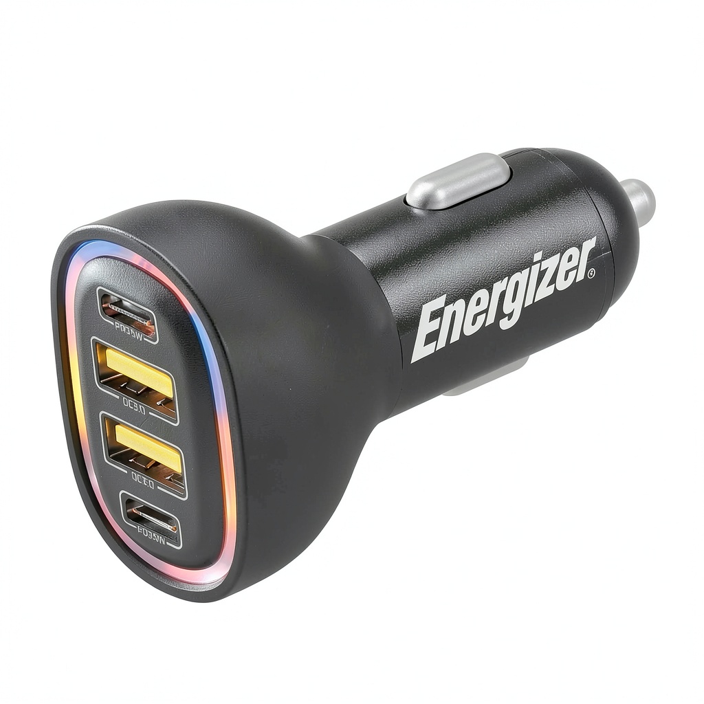 Energizer car charger plugged into a vehicle 12V outlet