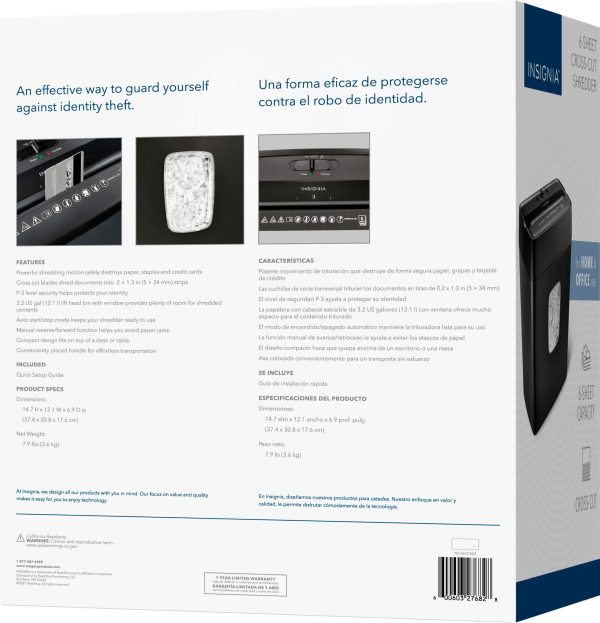 Insignia 6 Sheet Crosscut Shredder Security Compact Design-5