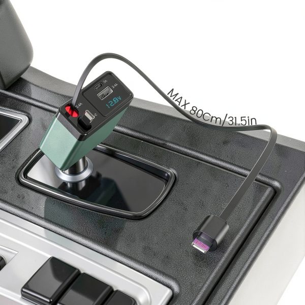 NEXPOW Car Charger Retractable Cables Voltage Display-2