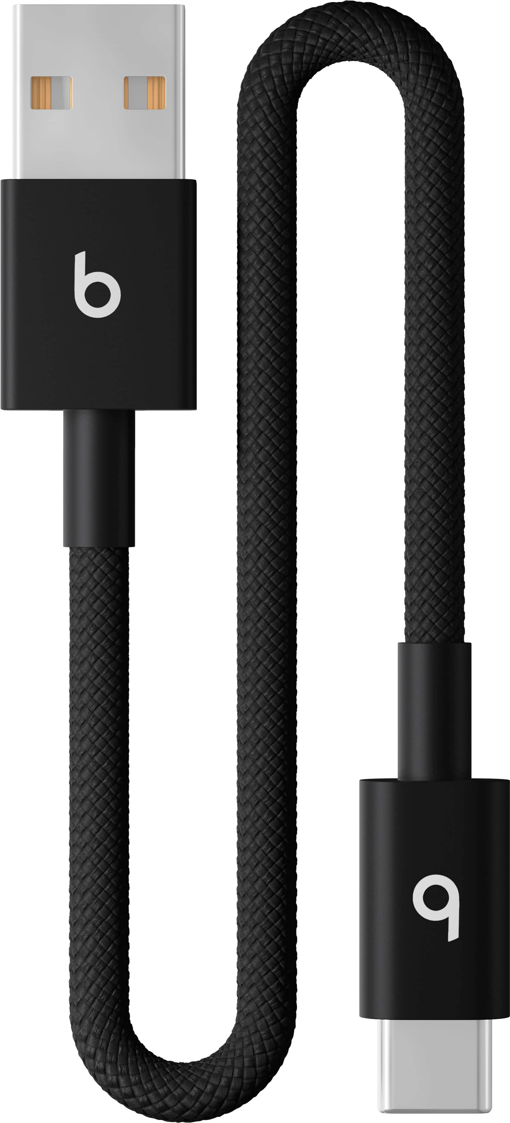 Beats USB-A to USB-C braided cable showcasing woven design and compact length