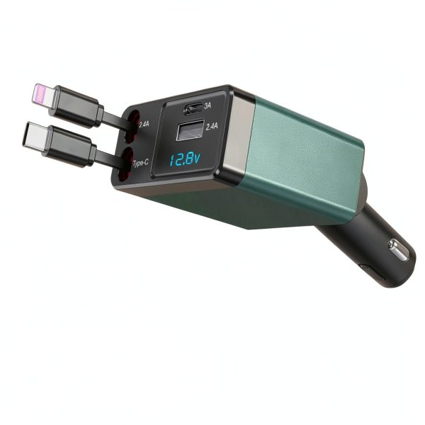 NEXPOW Car Charger Retractable Cables Voltage Display-7