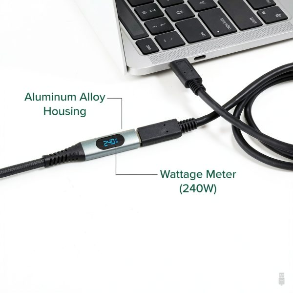 Plugable USB-C Extension Cable 240W Power Meter 10Gbps-2