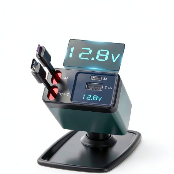 NEXPOW Car Charger Retractable Cables Voltage Display-6