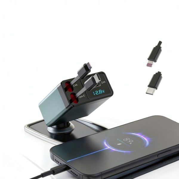 NEXPOW Car Charger Retractable Cables Voltage Display-3