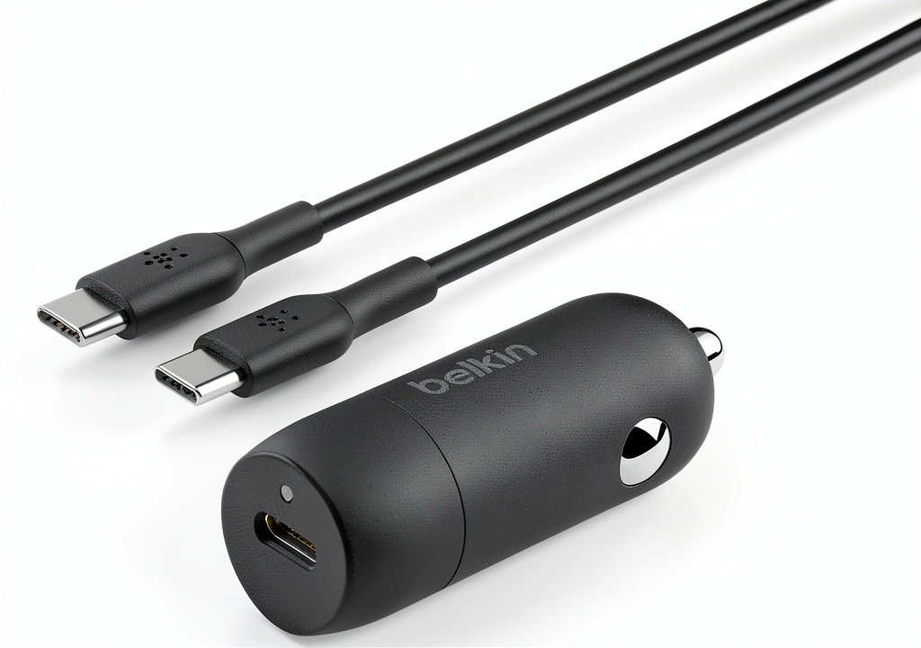 USB-C car charger installed in vehicle dashboard